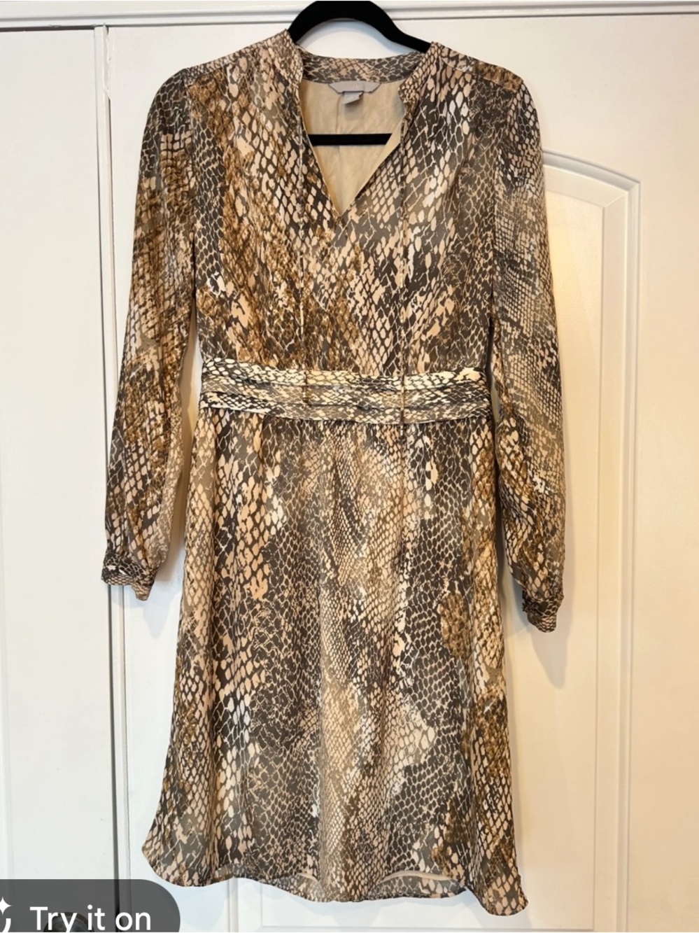H&M Neutral Snake-Print Midi Wrap Dress